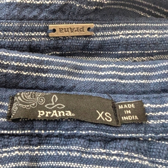 PRANA Womens Shirt Dress Blue Striped Cotton Overshirt Button Down Tunic pockets - Picture 4 of 13